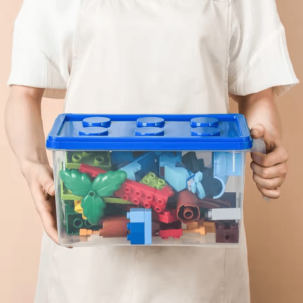 Kids Building Block Storage Box With Handle Stackable Toy Organizer Container Dustproof Block Stora 3