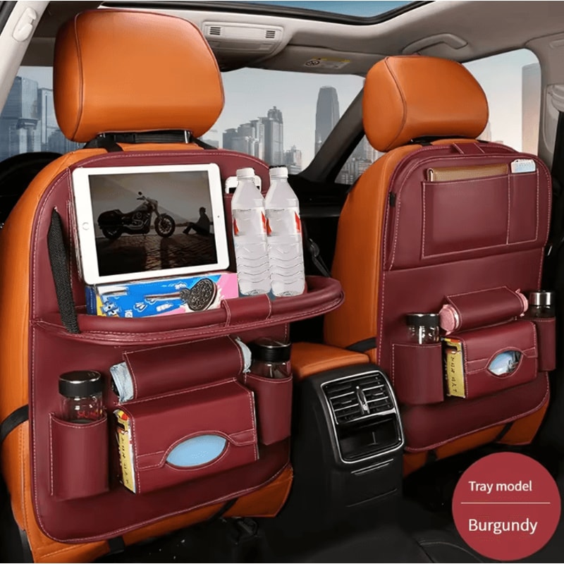 Multifunction PU Leather Car Seat Back Organizer Foldable Car Backseat Tray Table Organizer For Sna 4