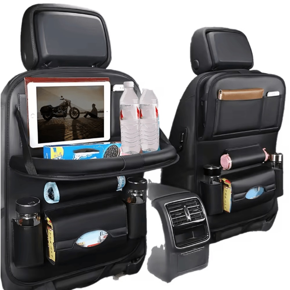 Multifunction PU Leather Car Seat Back Organizer Foldable Car Backseat Tray Table Organizer For Sna 1