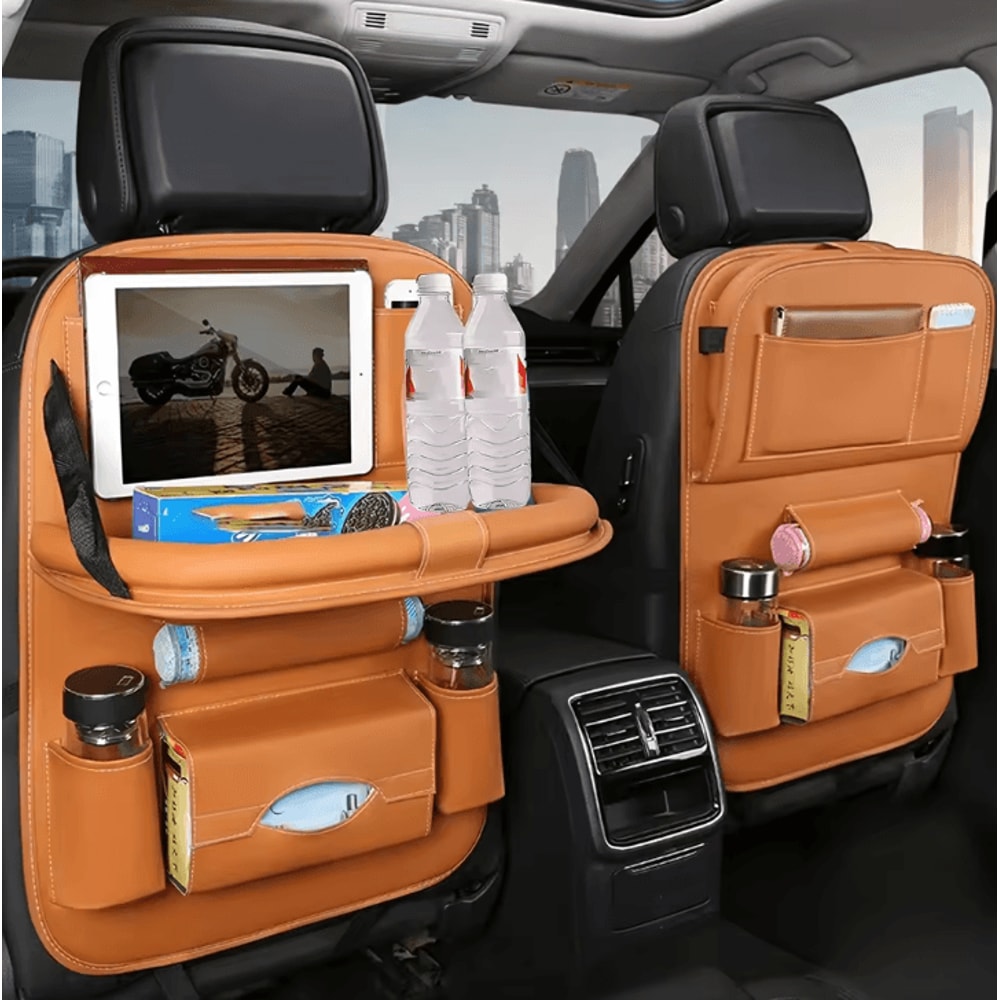 Multifunction PU Leather Car Seat Back Organizer Foldable Car Backseat Tray Table Organizer For Sna 5