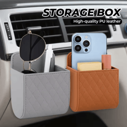 car air vent hanging storage organizer with phone holder – pu leather interior storage pocket