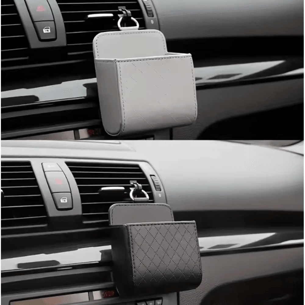 Car Air Vent Hanging Storage Organizer With Phone Holder PU Leather Interior Storage Pocket 2