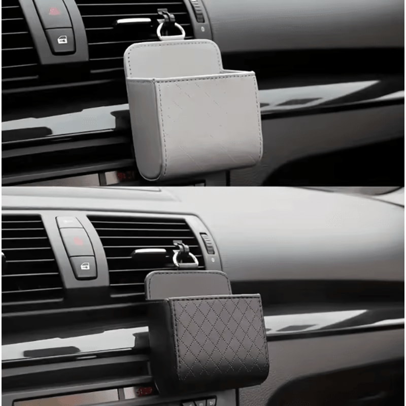 Car Air Vent Hanging Storage Organizer With Phone Holder PU Leather Interior Storage Pocket 2