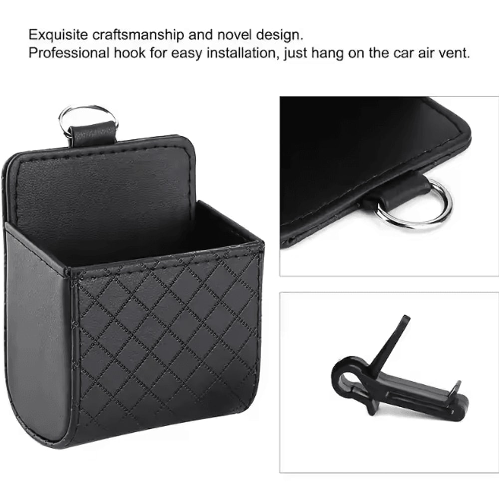 Car Air Vent Hanging Storage Organizer With Phone Holder PU Leather Interior Storage Pocket 3