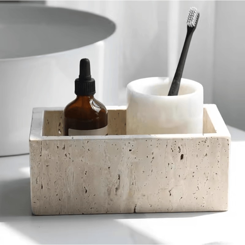 Modern Natural Travertine Storage Box With Lid Elegant Desktop Organizer Decor 2