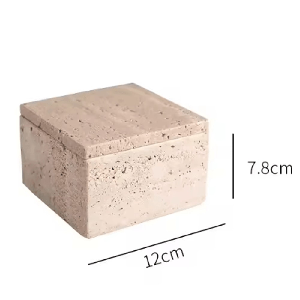 Modern Natural Travertine Storage Box With Lid Elegant Desktop Organizer Decor 5