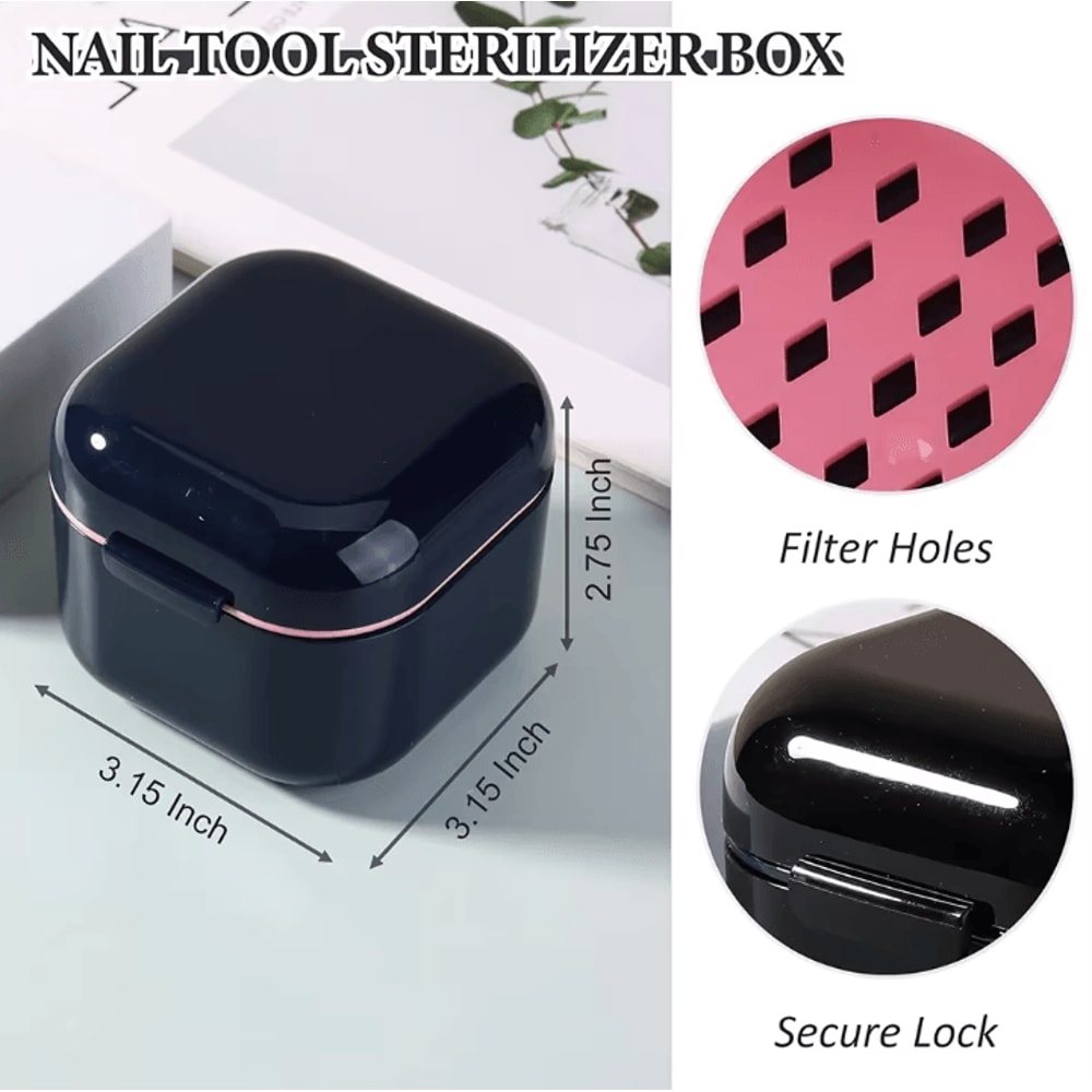 Portable Nail Tool Sterilizer Box With Soaking Tray Manicure Drill Bit Cleaning Container 4