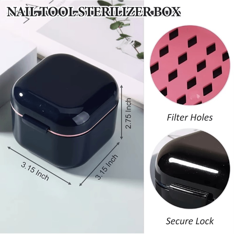 Portable Nail Tool Sterilizer Box With Soaking Tray Manicure Drill Bit Cleaning Container 4