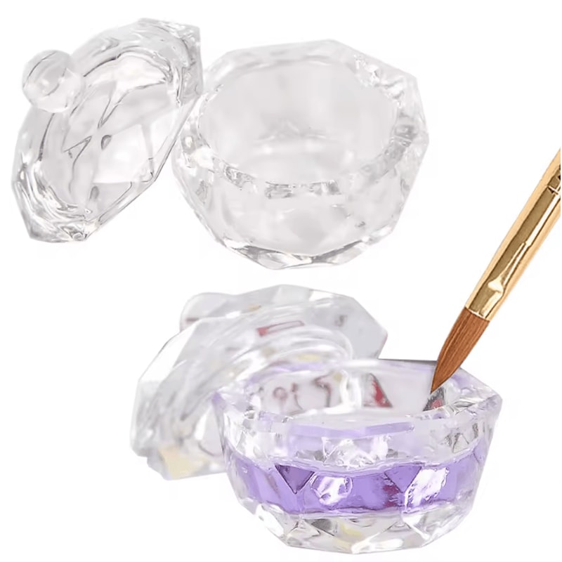 Glass Nail Art Dappen Dish With Lid Acrylic Liquid Brush Cleaner Cup 0