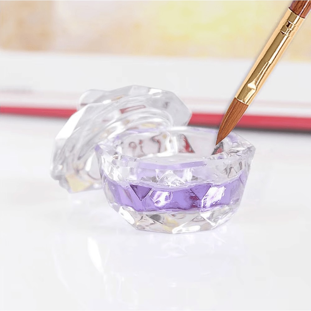 Glass Nail Art Dappen Dish With Lid Acrylic Liquid Brush Cleaner Cup 1