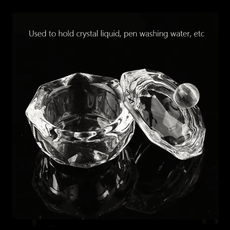 Glass Nail Art Dappen Dish With Lid Acrylic Liquid Brush Cleaner Cup 4