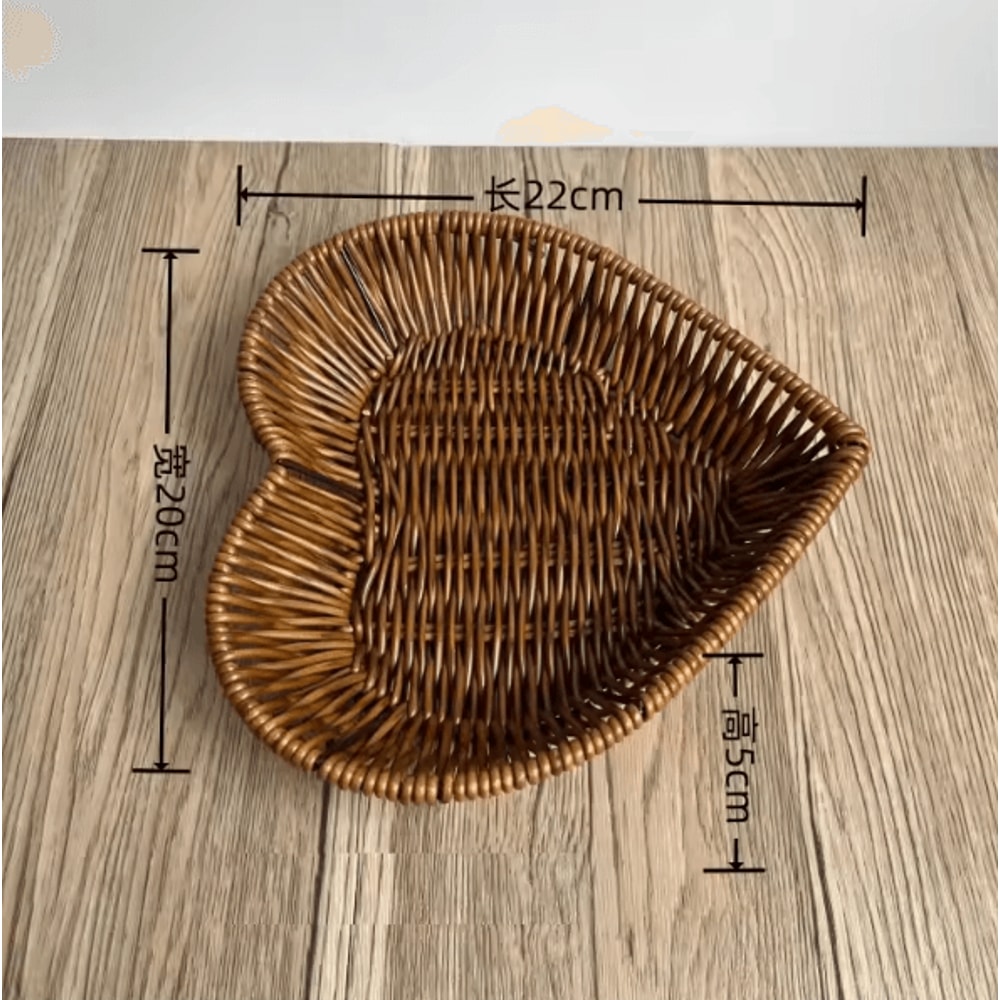 HeartShaped Woven Rattan Storage Basket Decorative Bread Fruit Serving Organizer 6