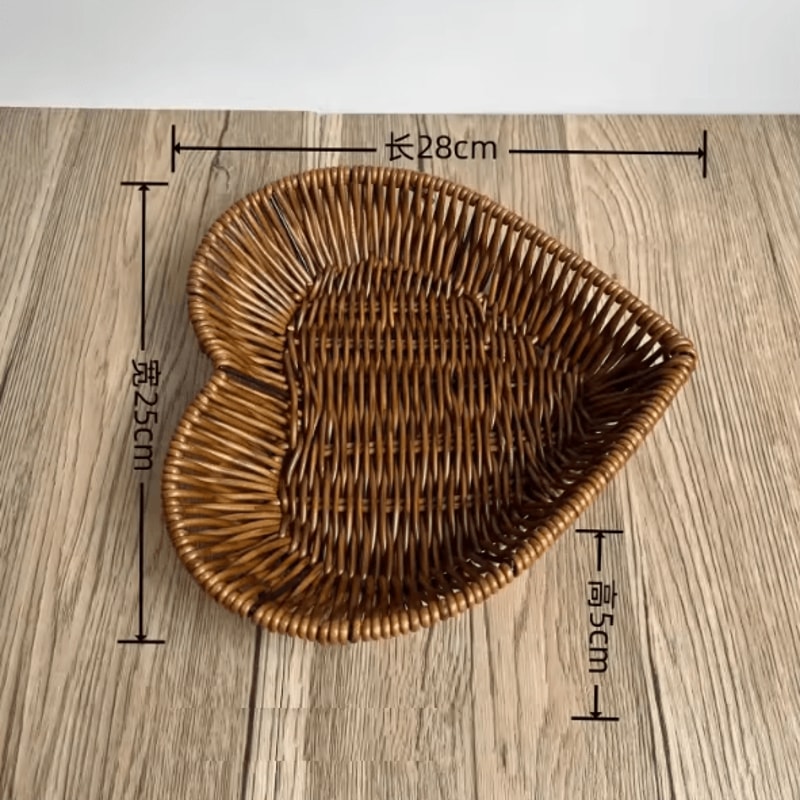 HeartShaped Woven Rattan Storage Basket Decorative Bread Fruit Serving Organizer 8
