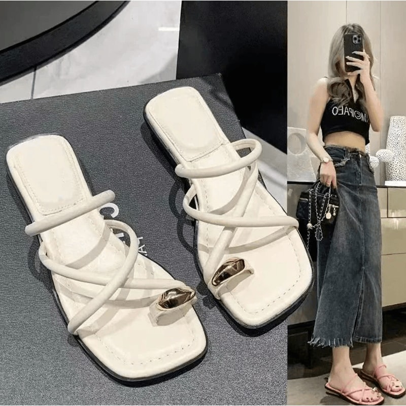 Womens Cross Strap Slide Sandals Lightweight Toe Loop Beach Slides For Summer 0