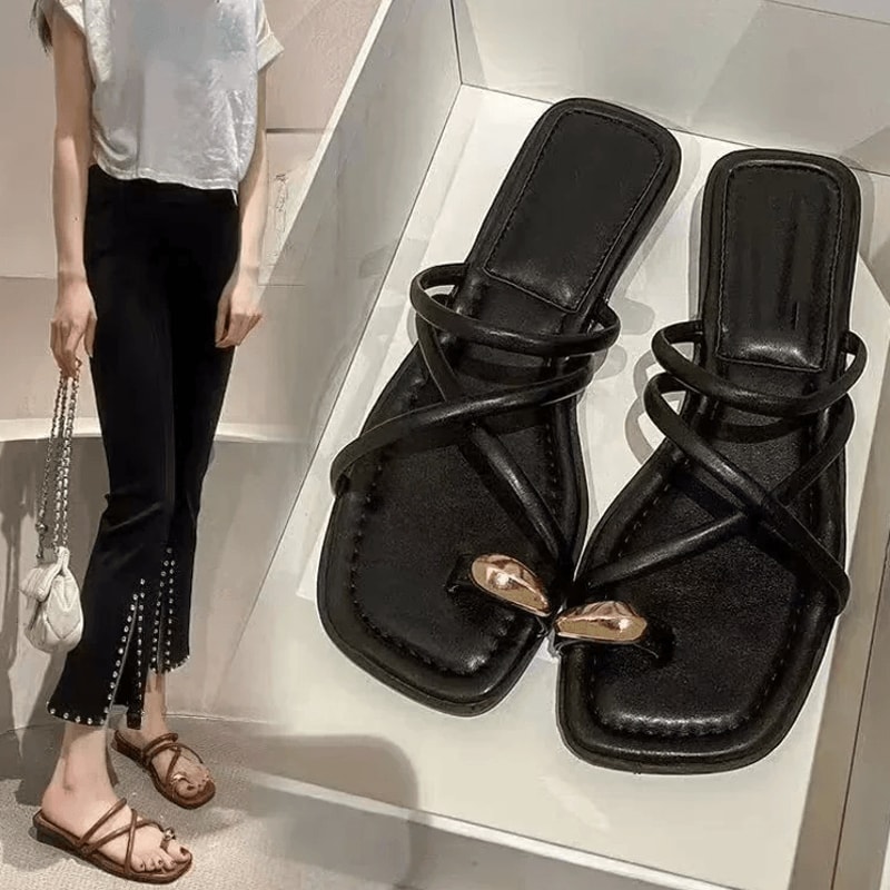 Womens Cross Strap Slide Sandals Lightweight Toe Loop Beach Slides For Summer 1