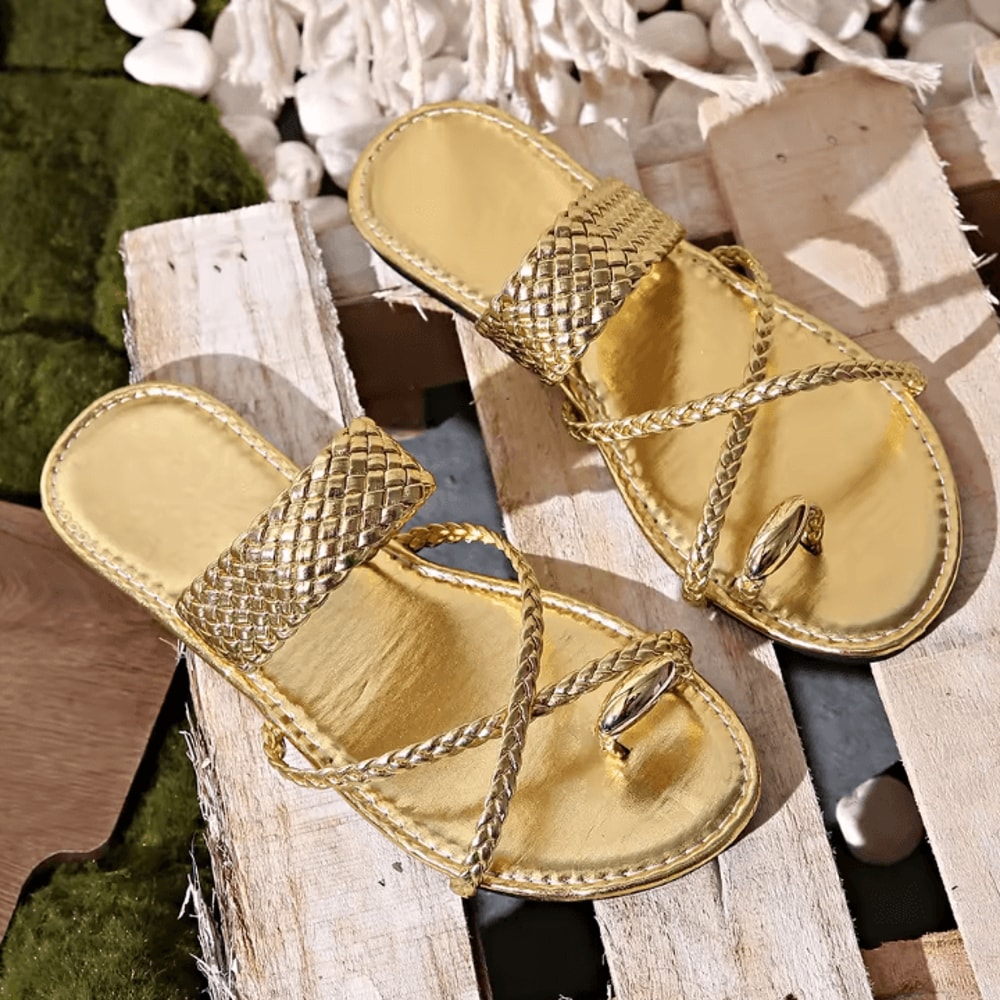 Womens Gold Toe Ring Sandals Lightweight Flat Beach FlipFlops For Summer 5