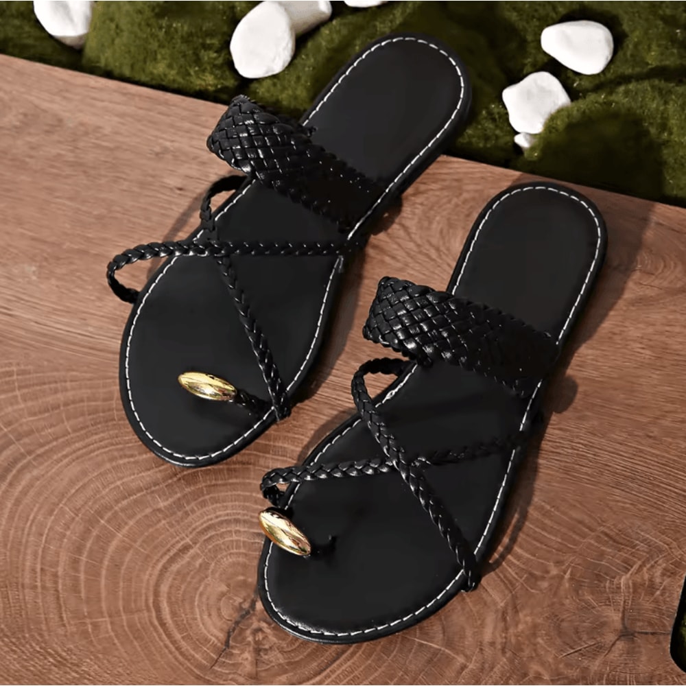 Womens Gold Toe Ring Sandals Lightweight Flat Beach FlipFlops For Summer 6