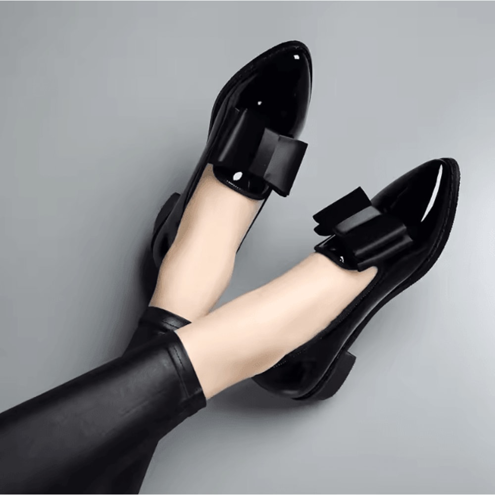 Womens Bow Pointed Toe Loafers Patent Leather SlipOn Flats For Casual Office Wear 0