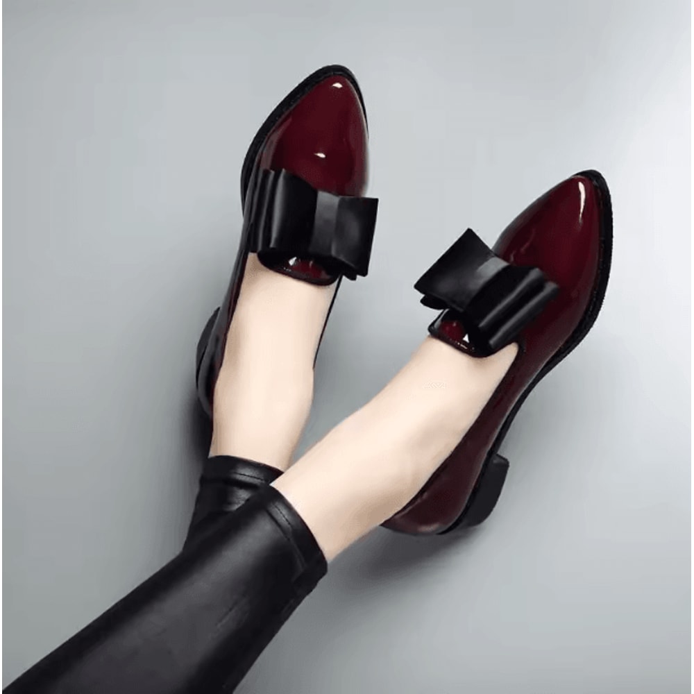 Womens Bow Pointed Toe Loafers Patent Leather SlipOn Flats For Casual Office Wear 1