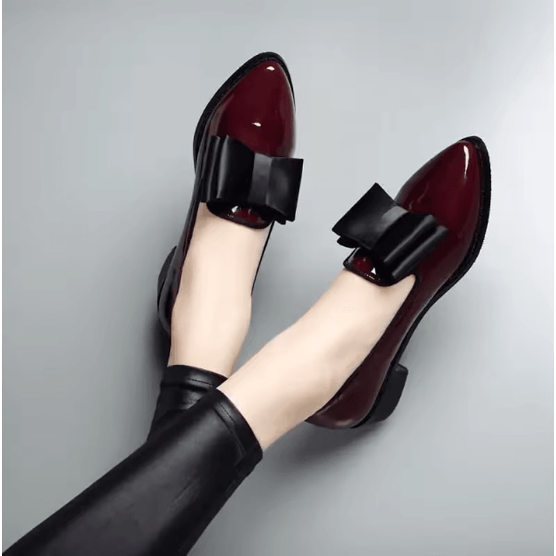 Womens Bow Pointed Toe Loafers Patent Leather SlipOn Flats For Casual Office Wear 1