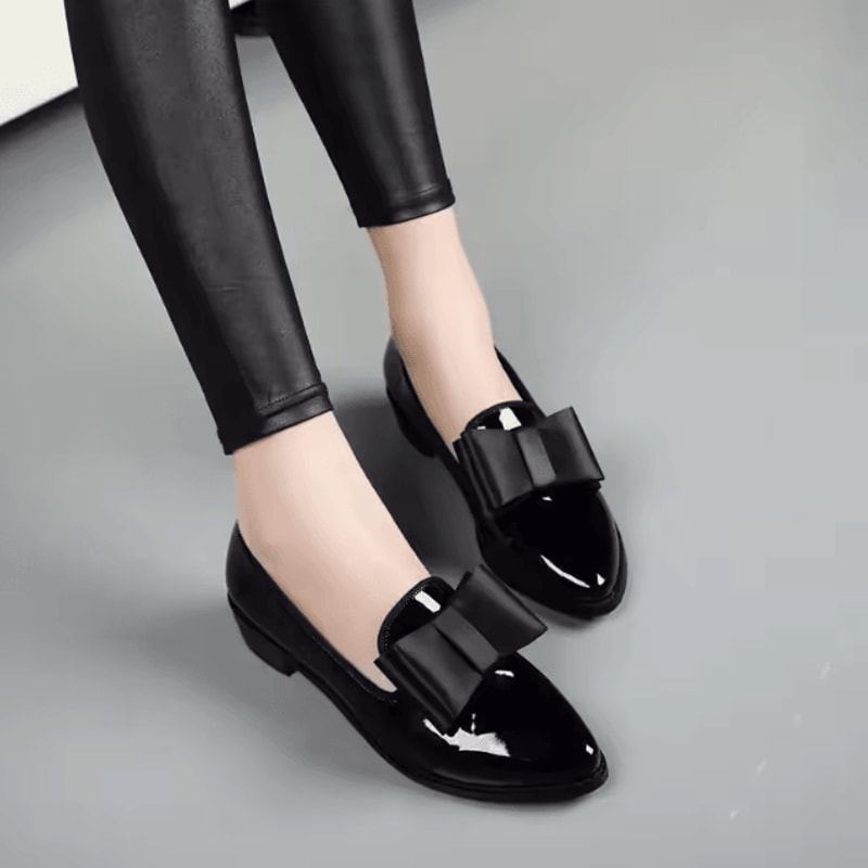 Womens Bow Pointed Toe Loafers Patent Leather SlipOn Flats For Casual Office Wear 2