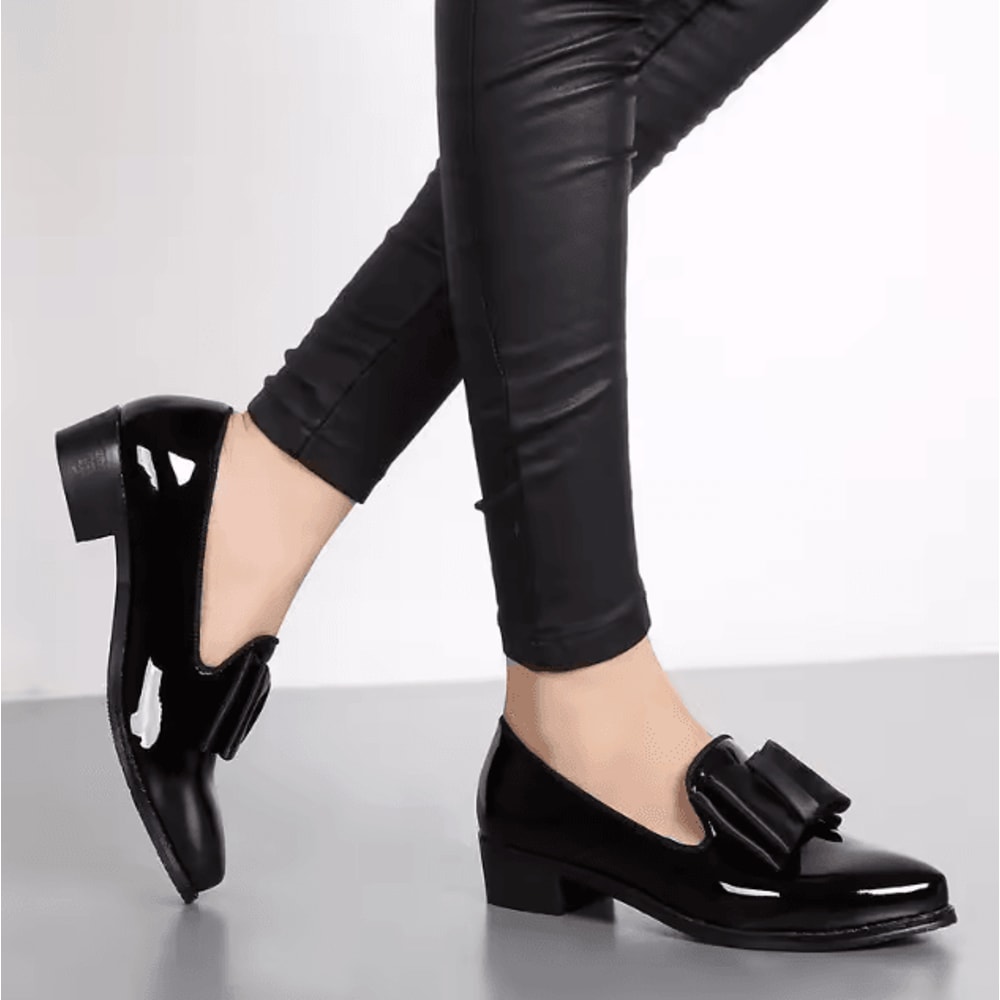 Womens Bow Pointed Toe Loafers Patent Leather SlipOn Flats For Casual Office Wear 3