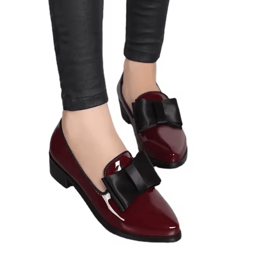 Womens Bow Pointed Toe Loafers Patent Leather SlipOn Flats For Casual Office Wear 4