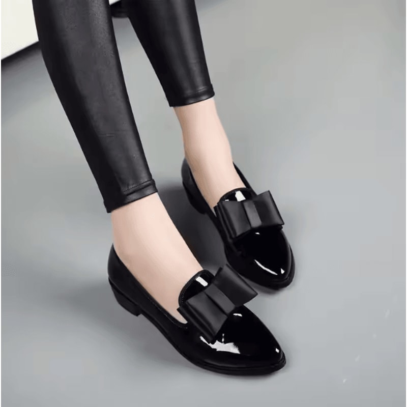 Womens Bow Pointed Toe Loafers Patent Leather SlipOn Flats For Casual Office Wear 5