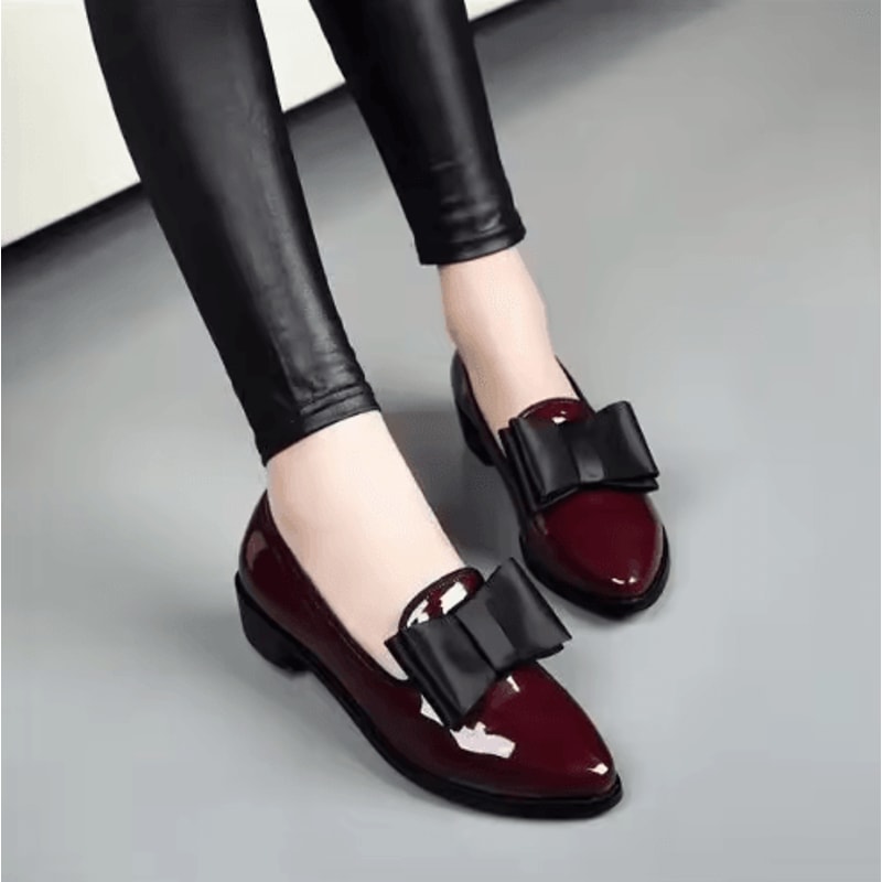 Womens Bow Pointed Toe Loafers Patent Leather SlipOn Flats For Casual Office Wear 6