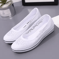 white lace hollow wedge sneakers – breathable summer casual shoes