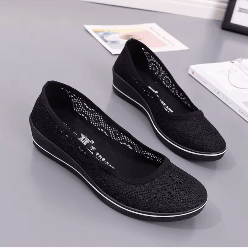 White Lace Hollow Wedge Sneakers Breathable Summer Casual Shoes 2