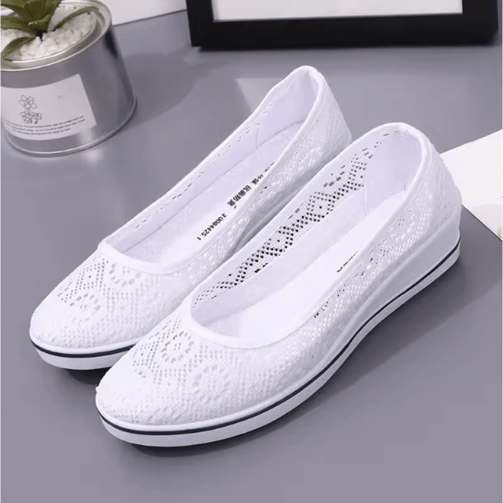 White Lace Hollow Wedge Sneakers Breathable Summer Casual Shoes 6