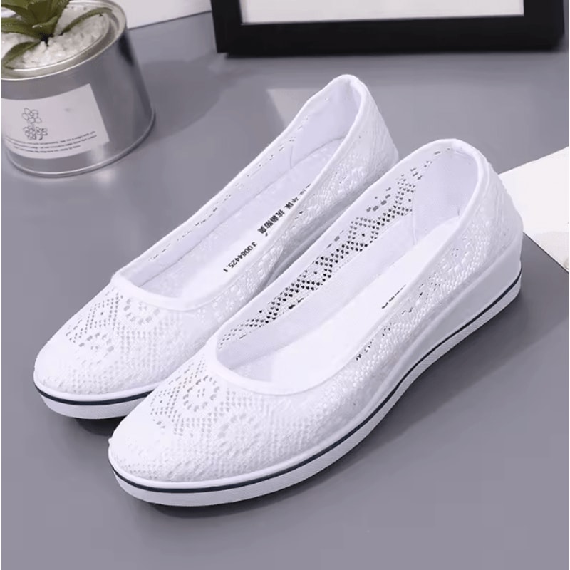 White Lace Hollow Wedge Sneakers Breathable Summer Casual Shoes 6