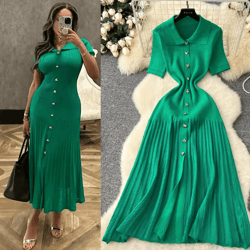 yuoomuoo elegant patchwork knitted maxi dress with turn-down collar