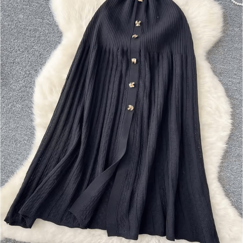 YuooMuoo Elegant Patchwork Knitted Maxi Dress With TurnDown Collar 3