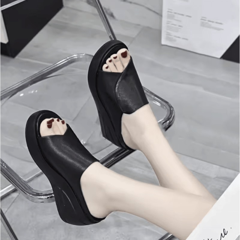 Black Orthopedic Wedge Platform Slide Sandals For Women 3