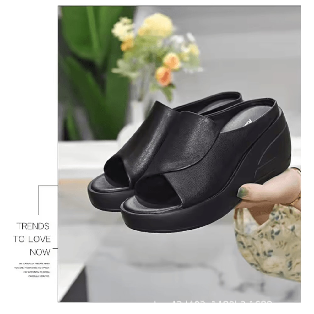 Black Orthopedic Wedge Platform Slide Sandals For Women 6