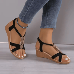 round toe women wedge heel sandals with metal decor – comfortable casual platform sandals wear-resistant fashion summer