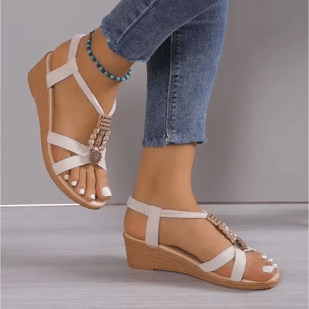Round Toe Women Wedge Heel Sandals With Metal Decor Comfortable Casual Platform Sandals WearResist 3