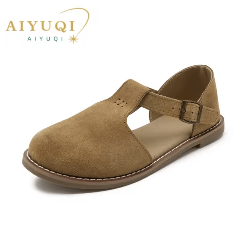 Retro Genuine Leather Cage Sandals For Women Closed Toe Roman Summer Flats Hollow Casual Comfort Sh 4