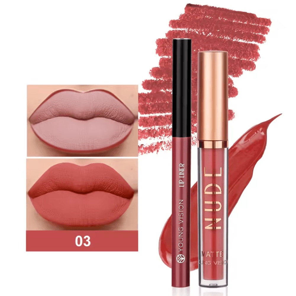 Young Vision 2Color Matte Rotatable Lip Liner Set Waterproof LongLasting Lip Contour Pencil 8