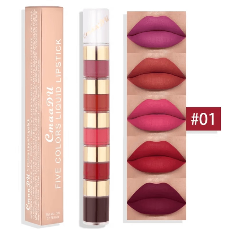 5Color Mini Matte Liquid Lipstick Set Waterproof LongLasting Travel Size Lipstick Collection 5