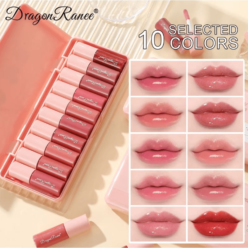 Dragon Ranee 10Color Cartoon Lip Glaze Set Waterproof Mirror Lip Gloss Collection 1