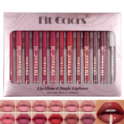 fit colors 13-piece lip liner & gloss set – waterproof matte long-lasting lip makeup kit
