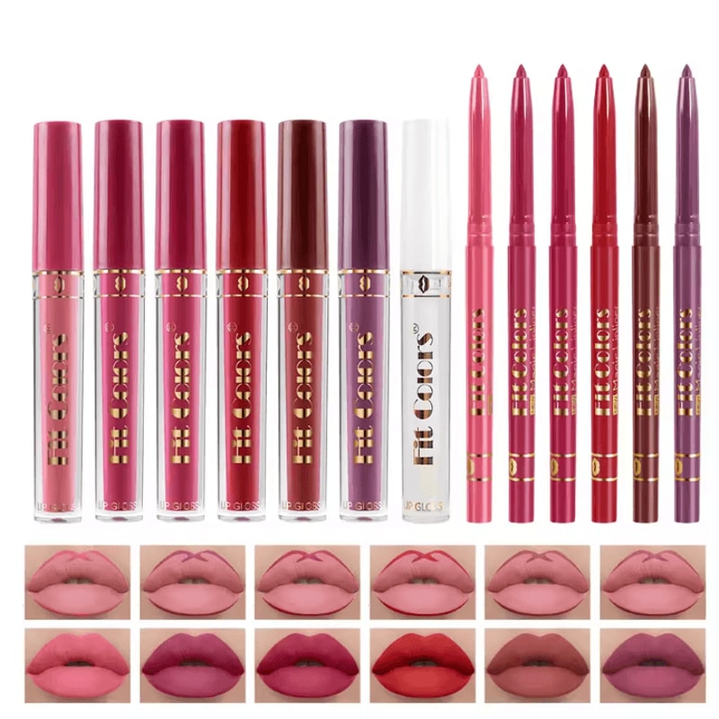 Fit Colors 13Piece Lip Liner Gloss Set Waterproof Matte LongLasting Lip Makeup Kit 1