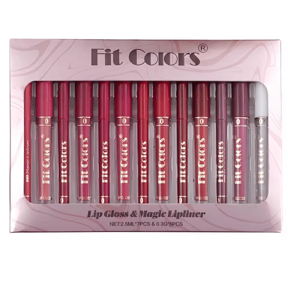 Fit Colors 13Piece Lip Liner Gloss Set Waterproof Matte LongLasting Lip Makeup Kit 4
