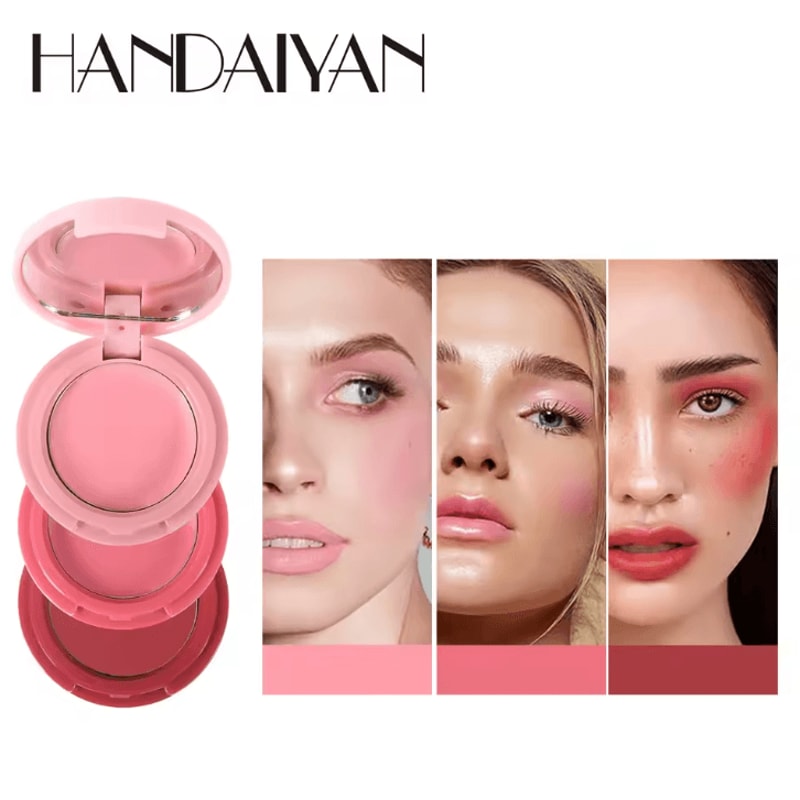 HANDAIYAN 3Color Matte Blush Lip Mud Palette Velvet Mousse MultiUse Face Color 0