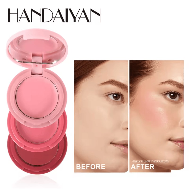 HANDAIYAN 3Color Matte Blush Lip Mud Palette Velvet Mousse MultiUse Face Color 1