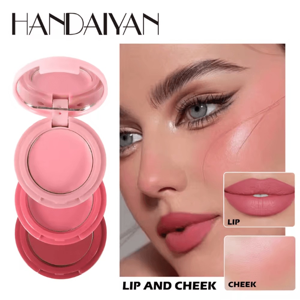 HANDAIYAN 3Color Matte Blush Lip Mud Palette Velvet Mousse MultiUse Face Color 2