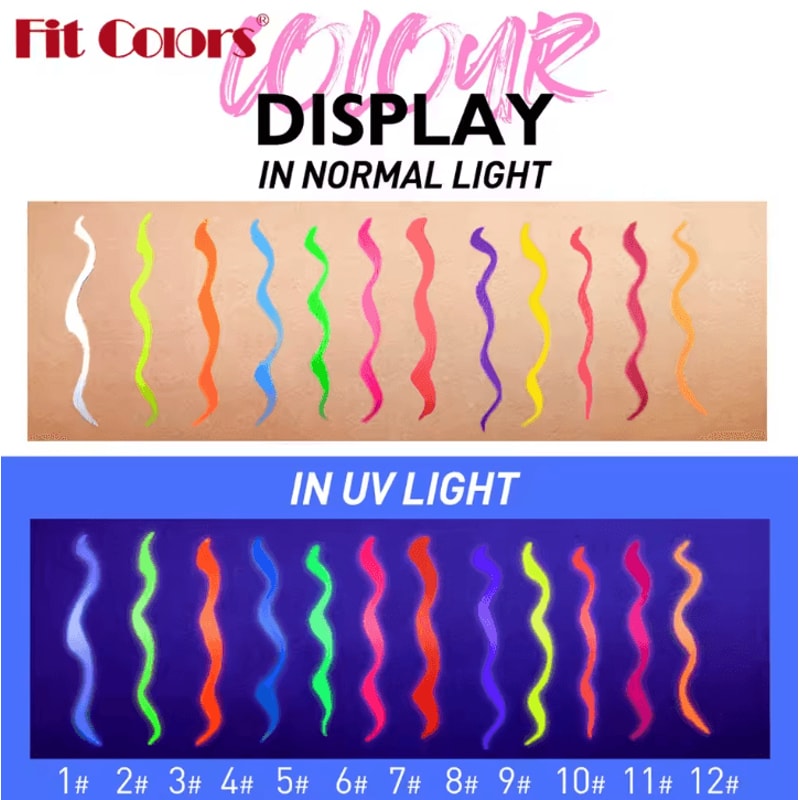 12 Colors UV Fluorescent Waterproof Eyeliner Face And Body Paint Pen Set 3